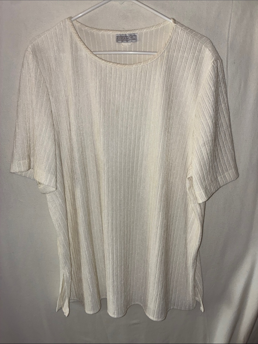 Jessica Michelle  Ivory Ribbed Short-Sleeve Top